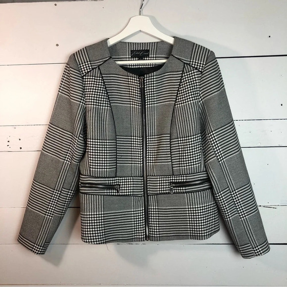 Eden Court Houndstooth Cropped Zip Jacket Size Large - Picture 1 of 5